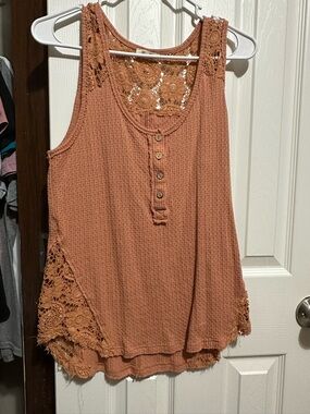 Miss Me Crocheted Waffle-Knit Tank Top in Rust